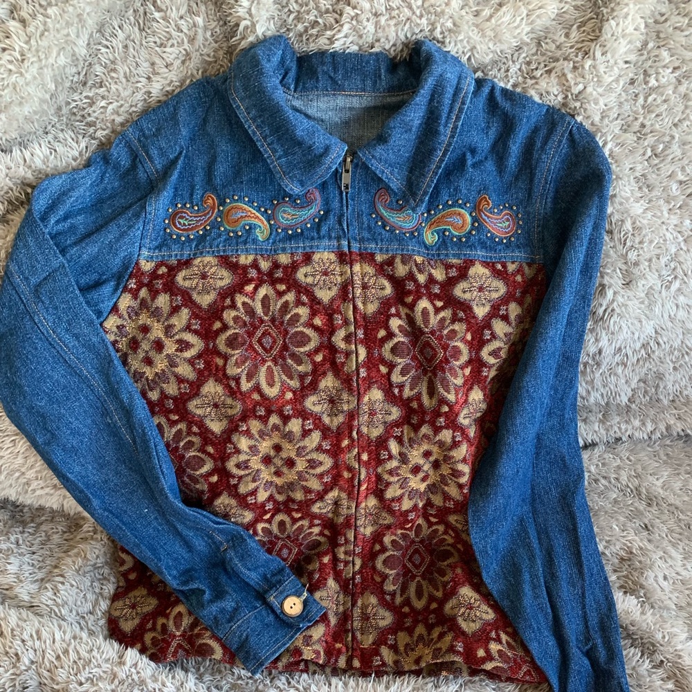 Vintage Denim Jacket w/Stubs, Embroidery